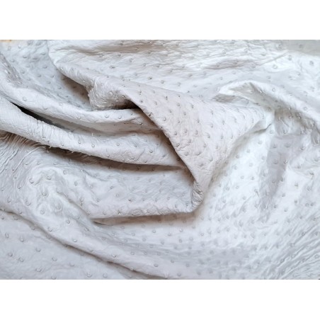 Peau de cuir d'autruche blanc poudré - picots luxe - Cuir en Stock