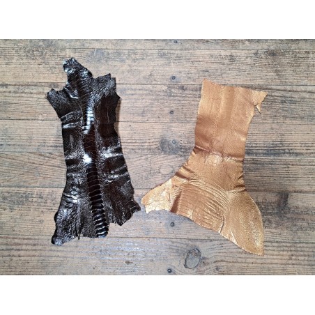 2 pattes d'autruche - A - Chocolat/Gold - Cuir en Stock