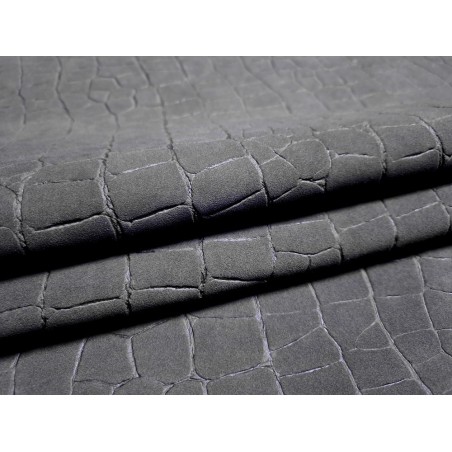 Peau de veau velours grain façon crocodile - marine - maroquinerie - cuir en stock