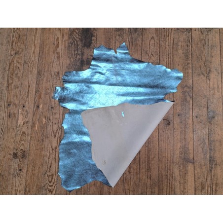 Peau de cuir de chèvre métallisé - bleu ciel - Cuirenstock
