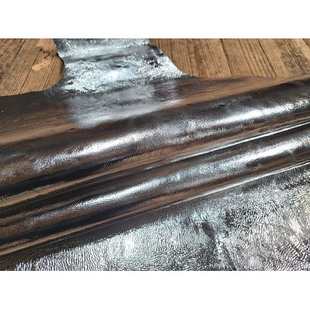 Peau de cuir de chèvre métallisé - aluminium - argent - Cuir en Stock