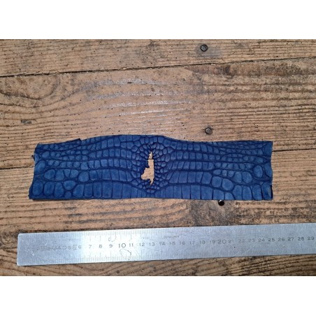 Morceau de cuir de crocodile nubuck - Bleu - Cuir en Stock