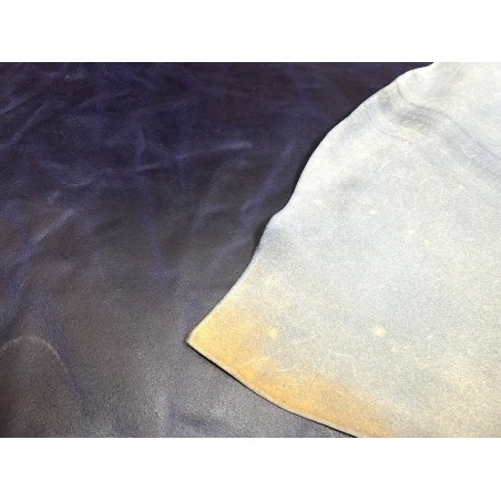 Croûte de cuir de vache tannage végétal cirée – BLEU - Cuir en Stock