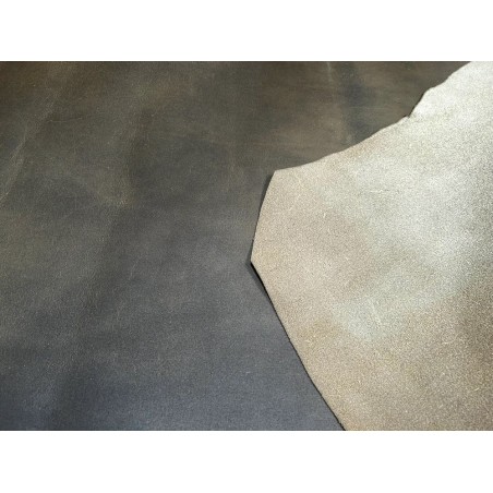 Croûte de cuir de vache tannage végétal cirée – Kaki - Cuir en Stock