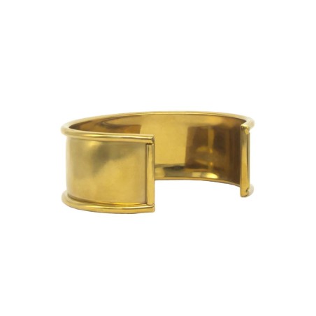 Bracelet Manchette en Acier Inoxydable - DORÉ - Cuir en Stock