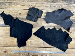 Chutes de cuir - vache divers finition nubuck ou naturelle - camaïeu de noir - vente au poids - Cuir en Stock