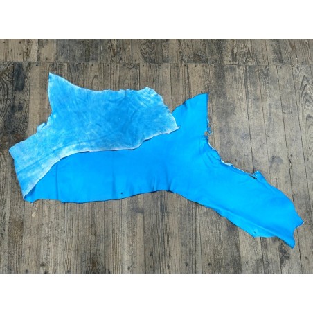 Flanc de vache – Cuir bleu cyan – Tannage minéral – Souple & élastique - 2ᵉ choix - Cuir en Stock