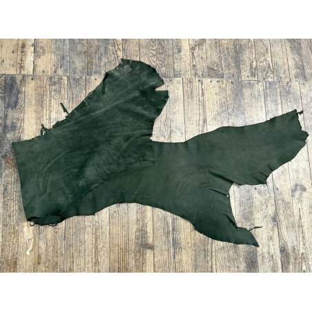 Flanc de vache – Cuir NUBUCK vert forêt – Tannage minéral – Souple & élastique - 2ᵉ choix - Cuir en Stock