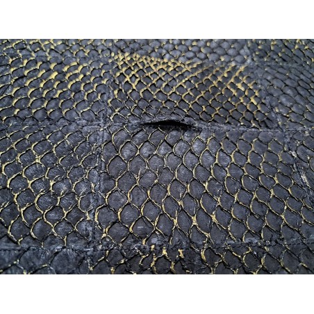 Tapis en cuir de Tilapia cousu - Noir Doré - Cuir en Stock