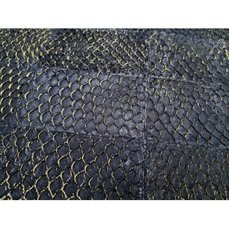 Tapis en cuir de Tilapia cousu - Noir Doré - Cuir en Stock