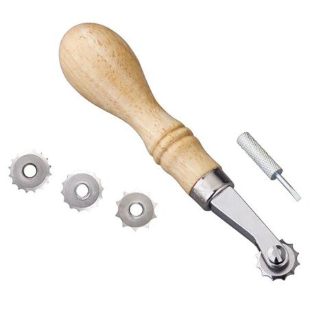 Molette à marquer les points de couture pour cuir – 4 tailles interchangeables – Manche bois Ivan - Cuir en Stock
