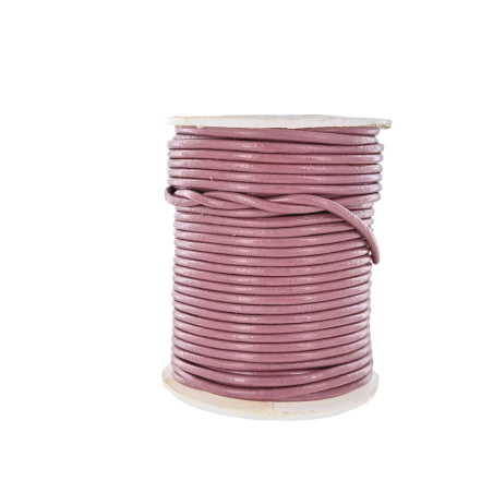 Lacet de cuir rond - Vieux rose - accessoire ou bijou - Cuir en Stock