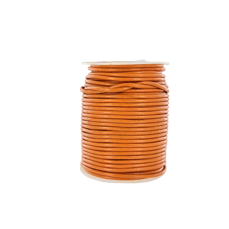 Lacet de cuir rond - Orange - accessoire ou bijou - Cuir en Stock