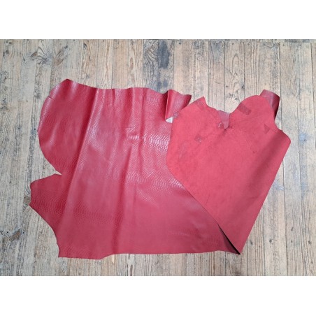 Bande de cuir de veau imprimé serpent - Rouge - Cuir en Stock