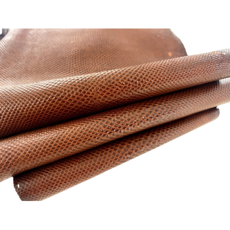 Peau de cuir de karung - Cuir exotique - serpent - Brun noisette - Cuirenstock