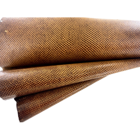 Peau de cuir de karung - Cuir exotique - serpent - Brun caramel - Cuirenstock