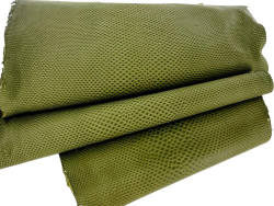 Peau de cuir de karung - Cuir exotique - serpent - Vert olive mat - Cuir en stock