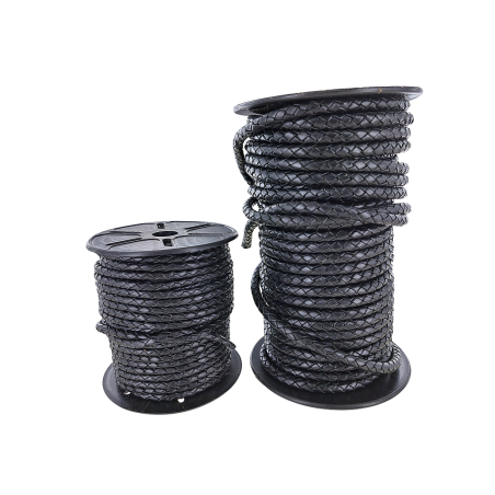 Lacet plat tressé rond - 6 mm - Noir - Maroquinerie - Bijoux