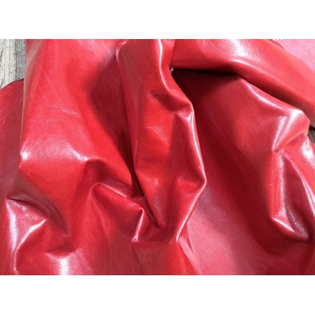Morceau de cuir de vachette ciré pullup - Rouge flamboyant - A