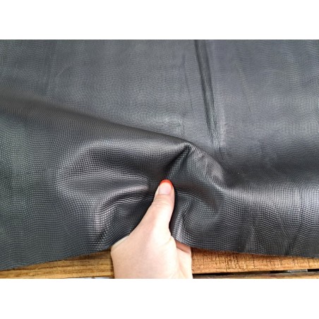 Demi peau de cuir de veau grain façon lézard - noire - maroquinerie - Cuirenstock