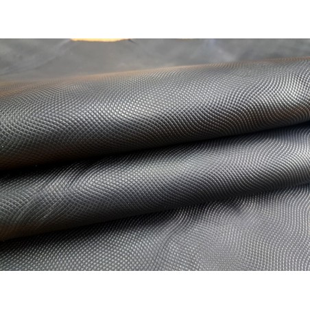 Demi peau de cuir de veau grain façon lézard - noire - maroquinerie - Cuirenstock