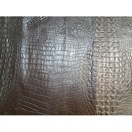 Peau de cuir de veau imprimé façon crocodile métallisée - Anthracite