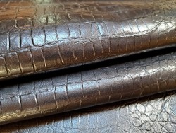 Peau de cuir de veau imprimé façon crocodile métallisée - Anthracite