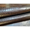 Peau de cuir de veau imprimé façon crocodile métallisée - Anthracite