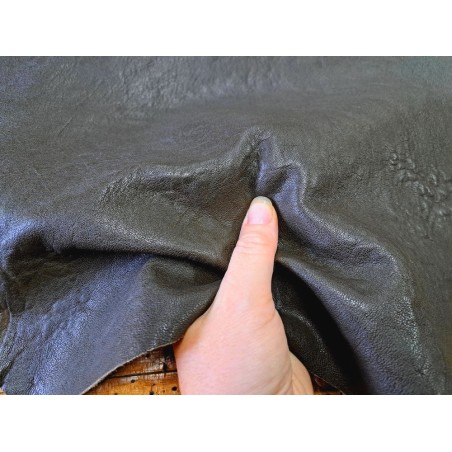 Peau de cuir de chèvre grain naturel - Kaki foncé - Cuir en Stock